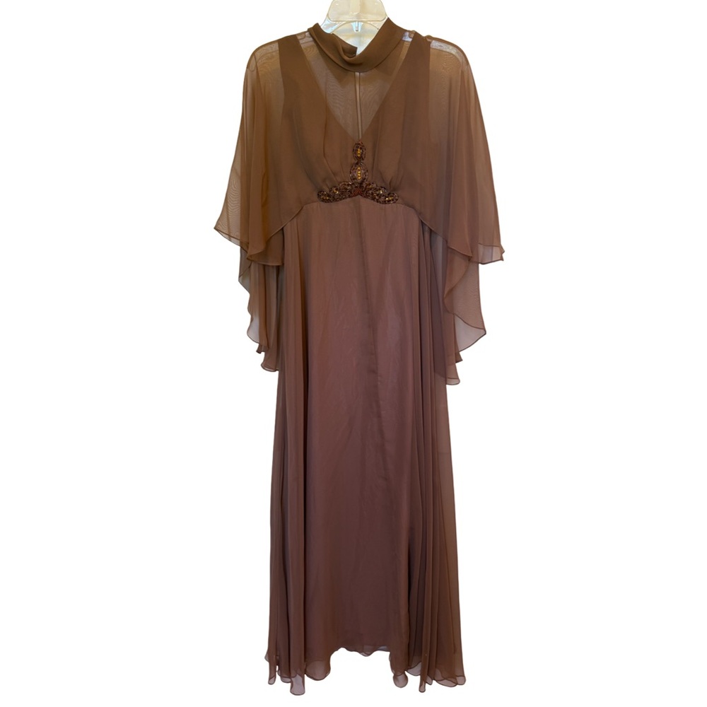 Vintage 60s Elegant Brown Chiffon Dress